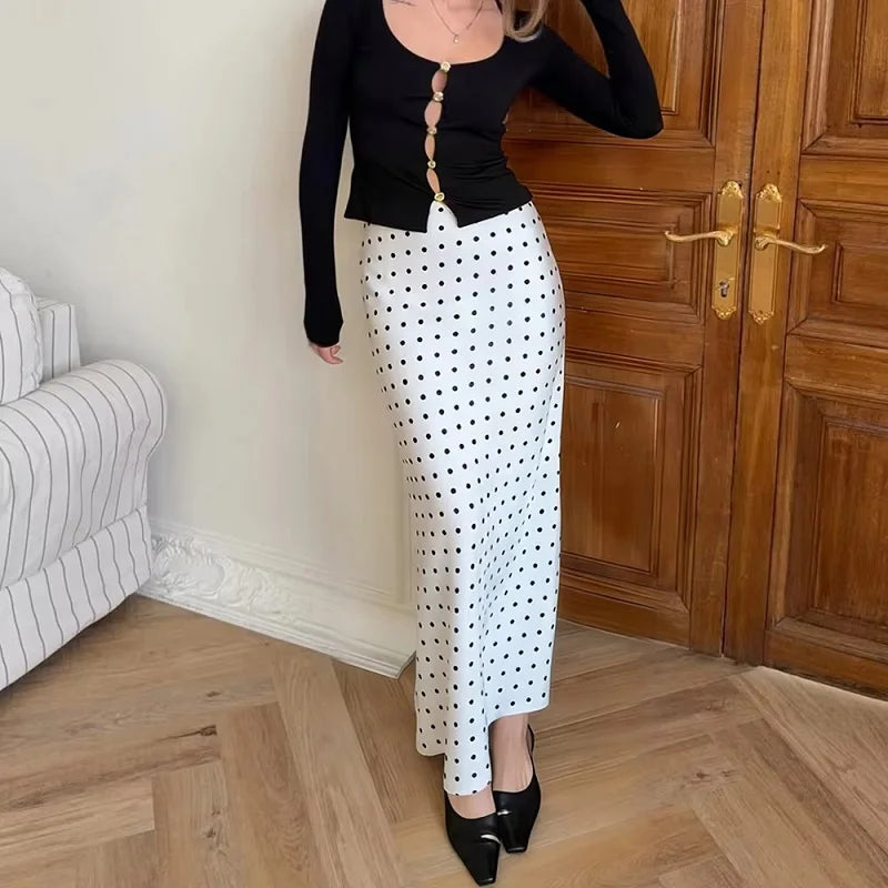 Polka Satin Midi Skirt