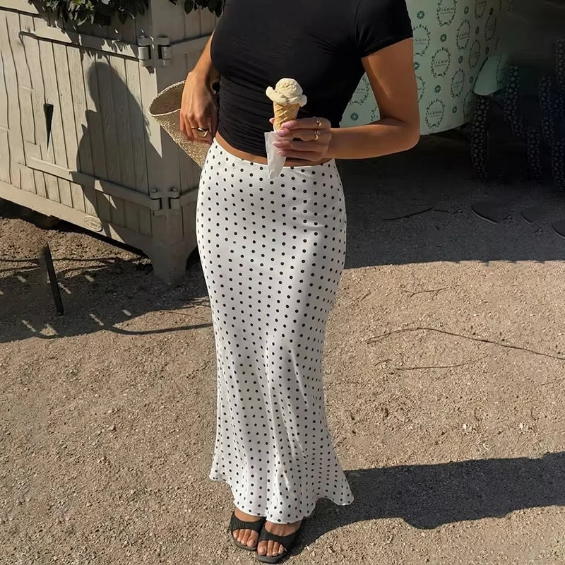 Polka Satin Midi Skirt